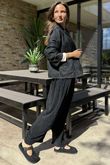 Cabbage Rose Cotton Quilted Jacket Black